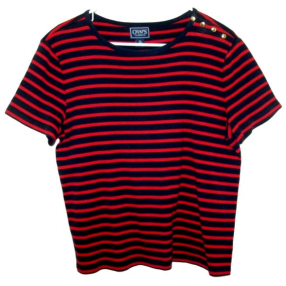 NICE Chaps Ralph Lauren Blue Red Stripe Shirt Cotton Stretch XL, XLNT USED COND - Picture 1 of 4